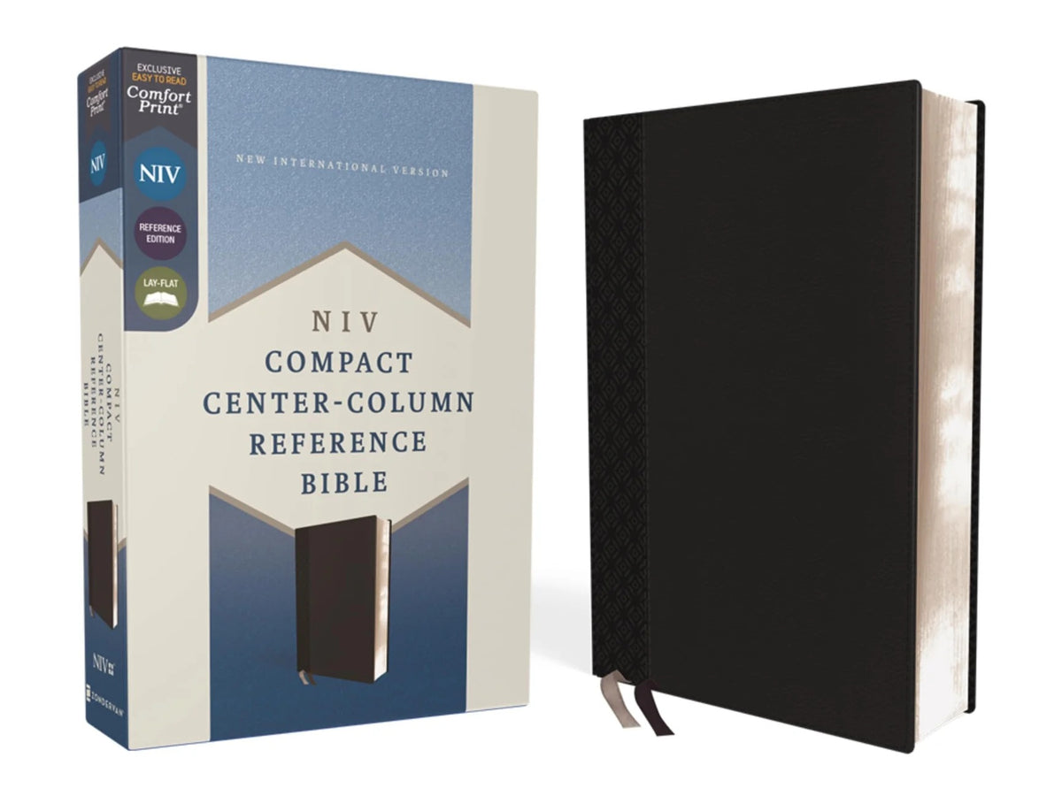 NIV Compact Center-Column Reference Bible, Leathersoft, Black, Red Letter, Comfort Print