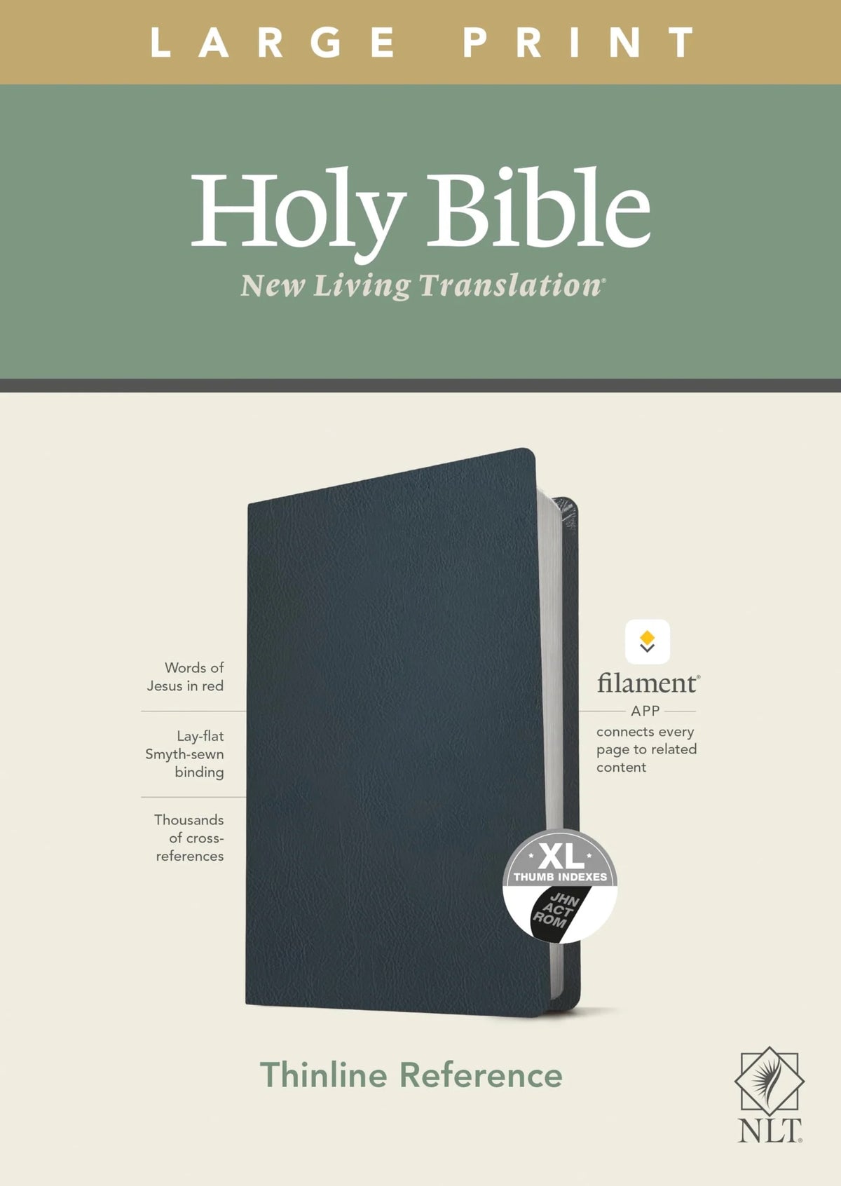 NLT Large Print Thinline Reference Holy Bible (Red Letter, Genuine Leather, Navy Blue, Indexed)