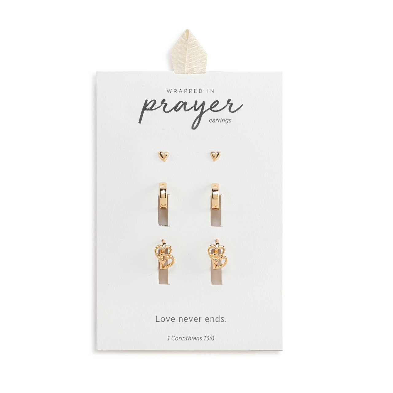 Dainty Double Heart Earrings Set of 3 - Gold