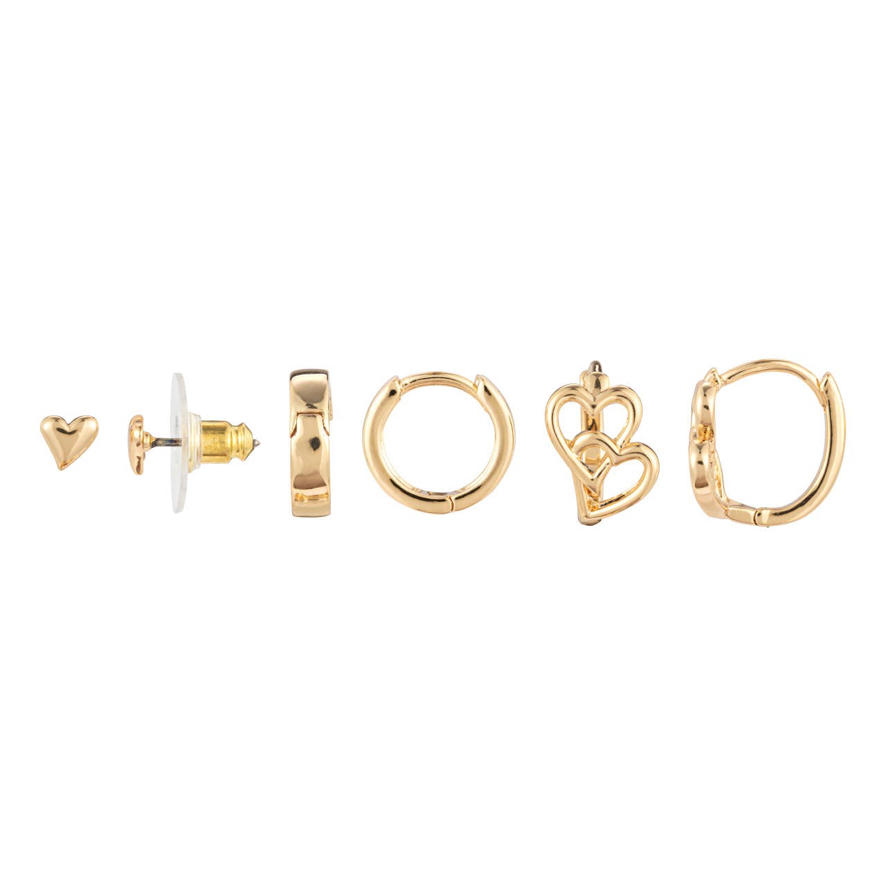 Dainty Double Heart Earrings Set of 3 - Gold