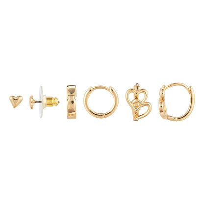 Dainty Double Heart Earrings Set of 3 - Gold