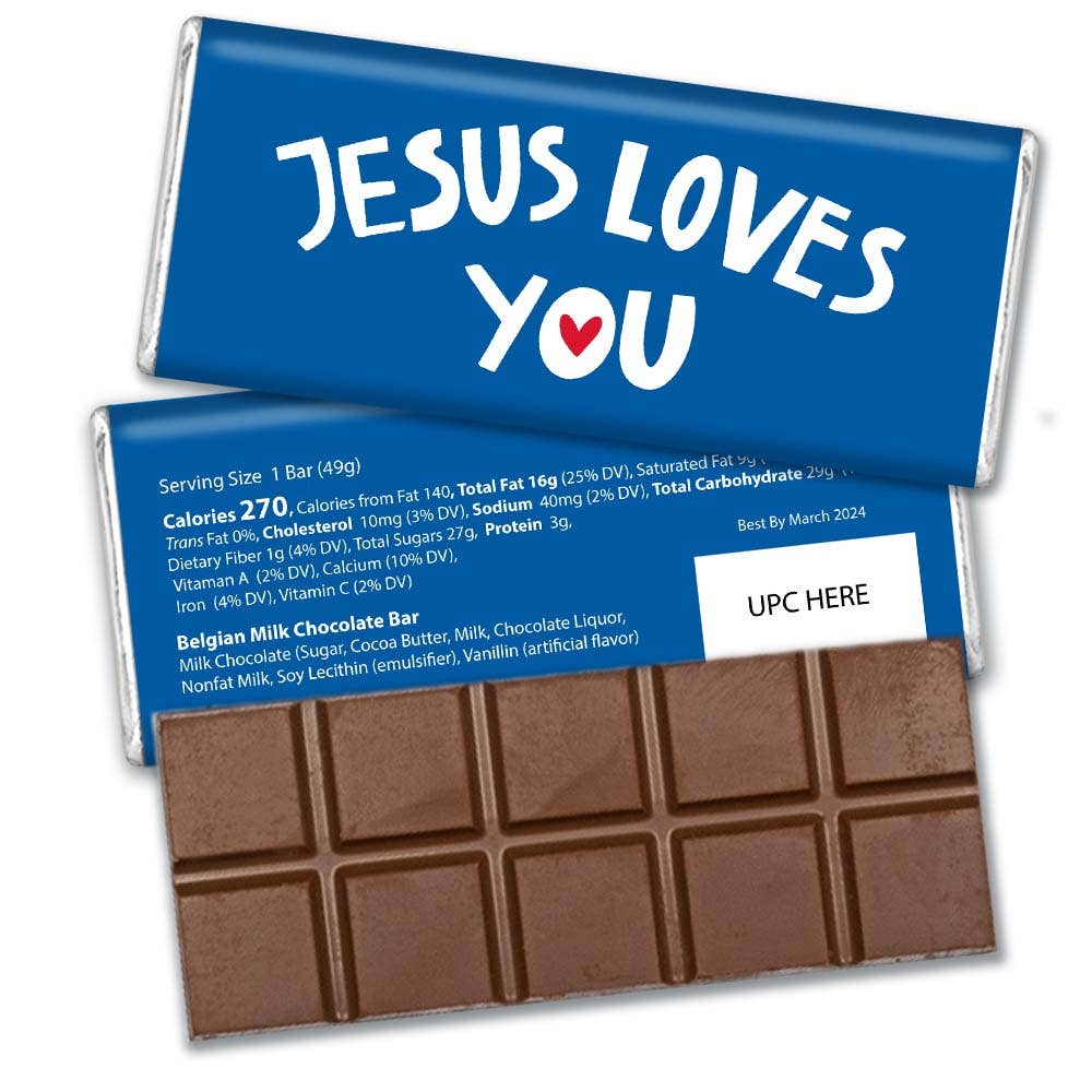 Religious Wrapped Milk Chocolate Belgian Bar - Jesus Loves You