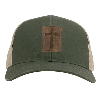 Kerusso Mens Cap Leather Cross Olive