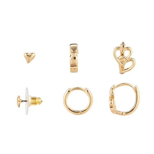 Dainty Double Heart Earrings Set of 3 - Gold
