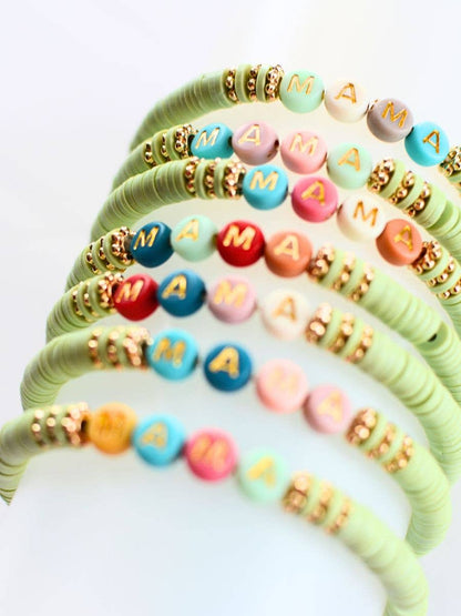 MAMA Bracelet – Mothers Gift, Mint, Beaded Stretch Jewelry