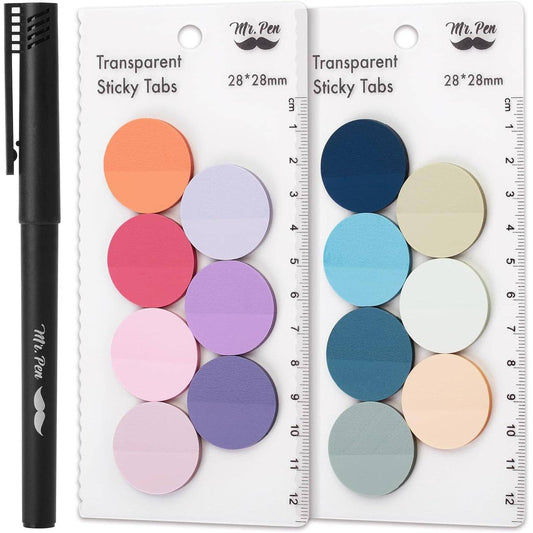 Transparent Round Sticky Notes, 560 Pcs, Assorted Colors, 28mm, Sticky Tabs with Quick-Dry Pen