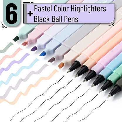 Mr. Pen Aesthetic Highlighters & Black Ballpens Set