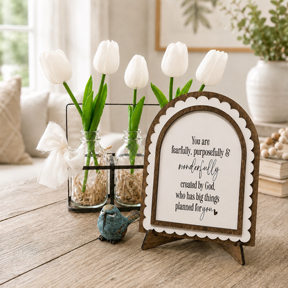 Fearfully & Wonderfully Made | Scalloped Wood Arch Sign