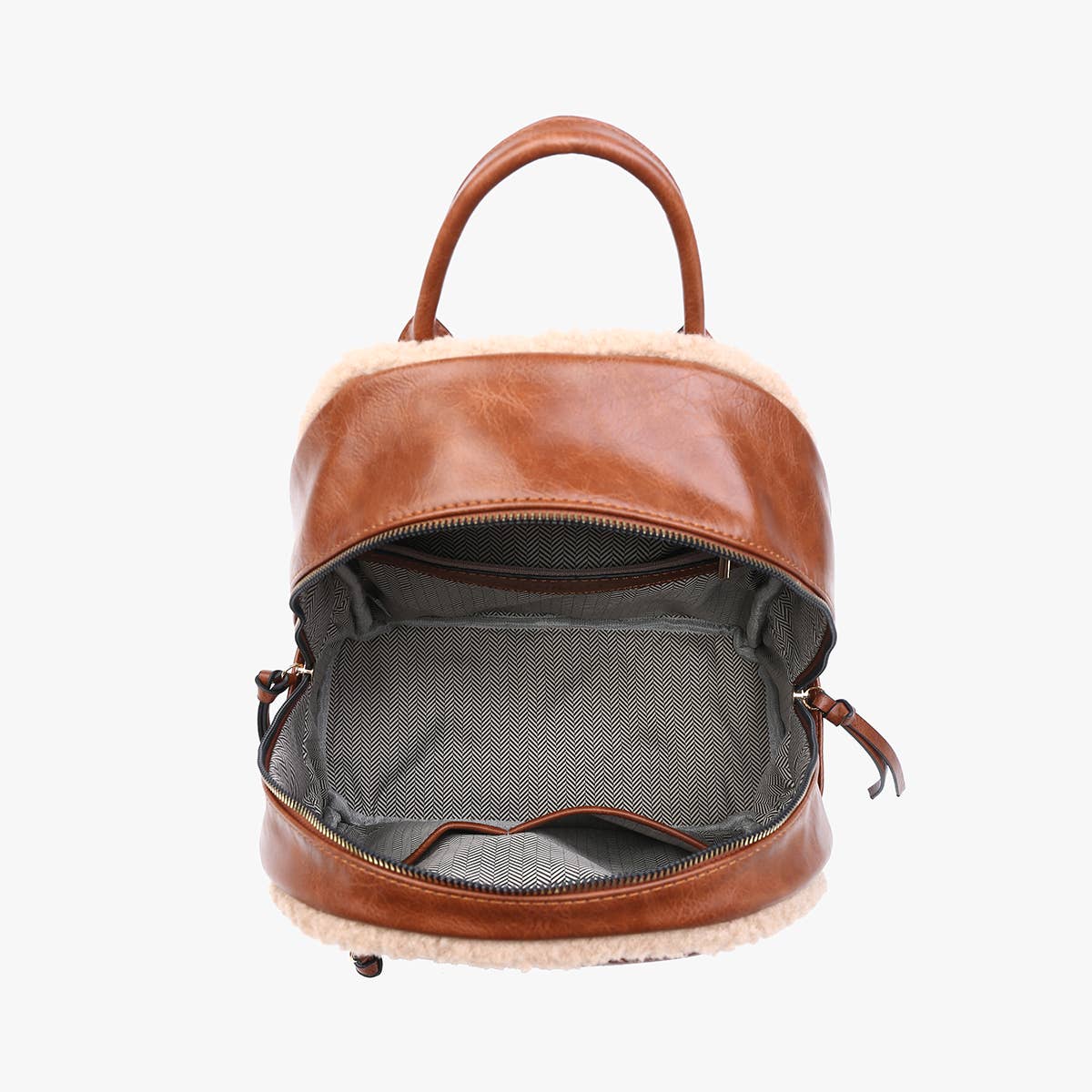 Bria Sherpa Trim Backpack – Front Pocket Vegan Bag