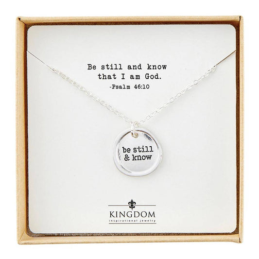 Stamp Pendant Necklace - Be Still - Silver