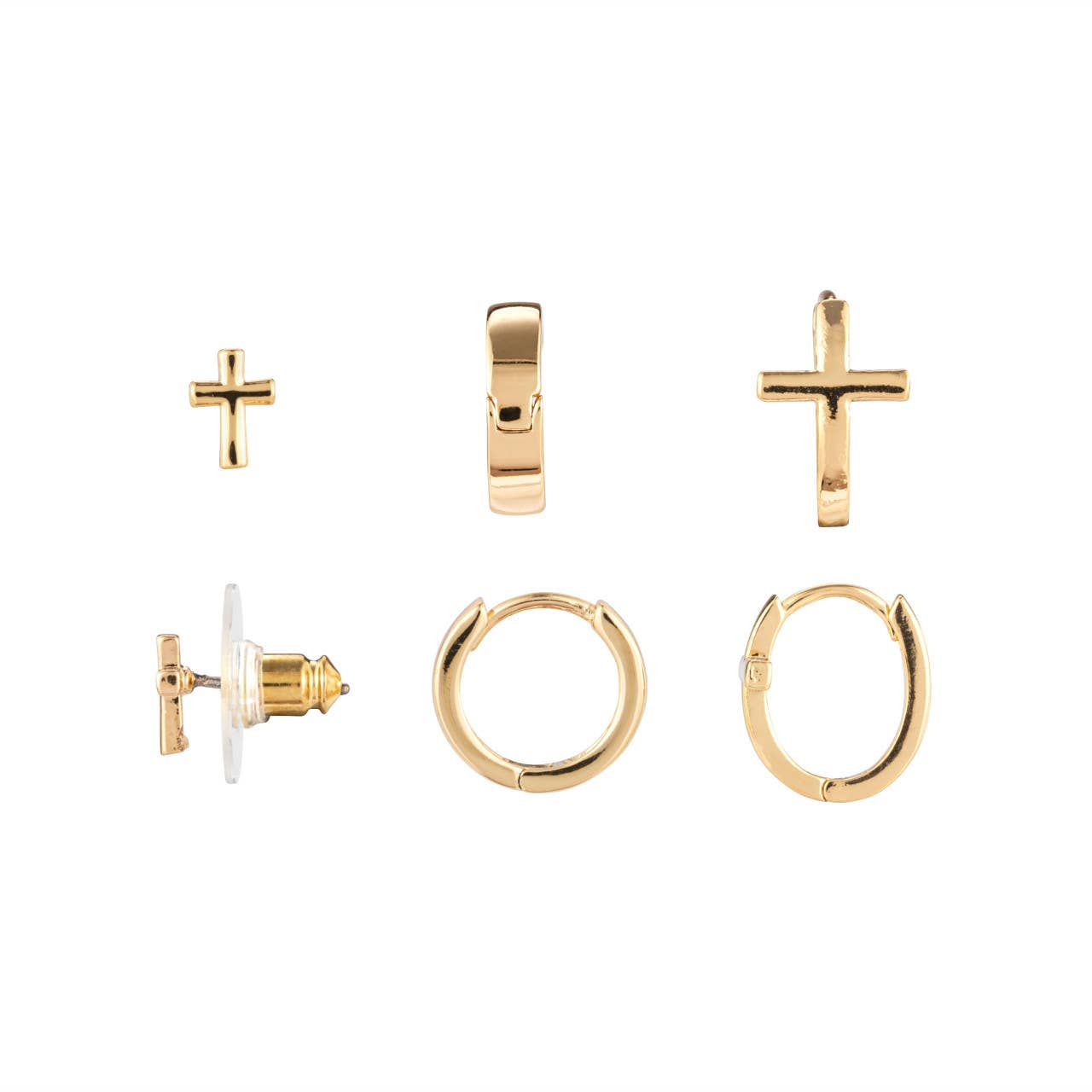 Dainty Cross Earrings Set of 3 - Gold