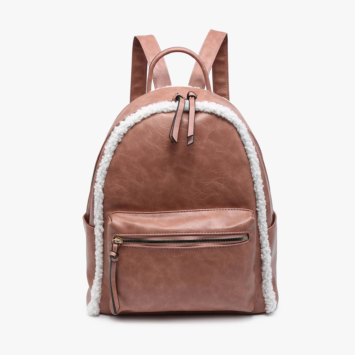 Bria Sherpa Trim Backpack – Front Pocket Vegan Bag