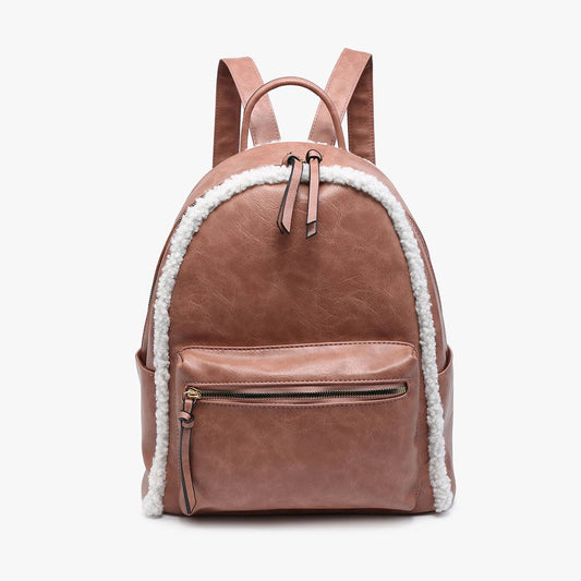 Bria Sherpa Trim Backpack – Front Pocket Vegan Bag