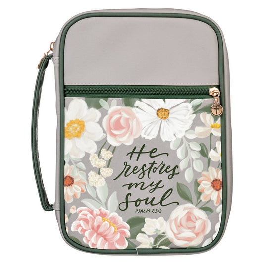 Bible Cover Fashion Green Floral He Restores My Soul Ps 23:3