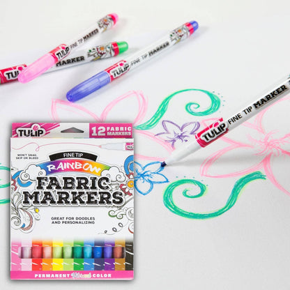Tulip Fine-Tip Fabric Markers Rainbow 12 Pack