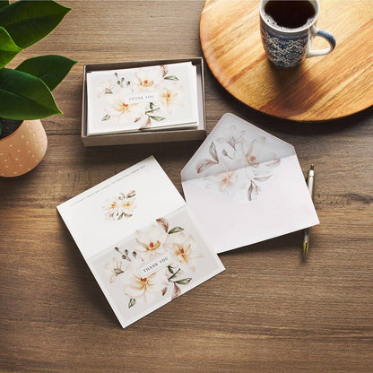 Boxed Cards Thank You White Floral