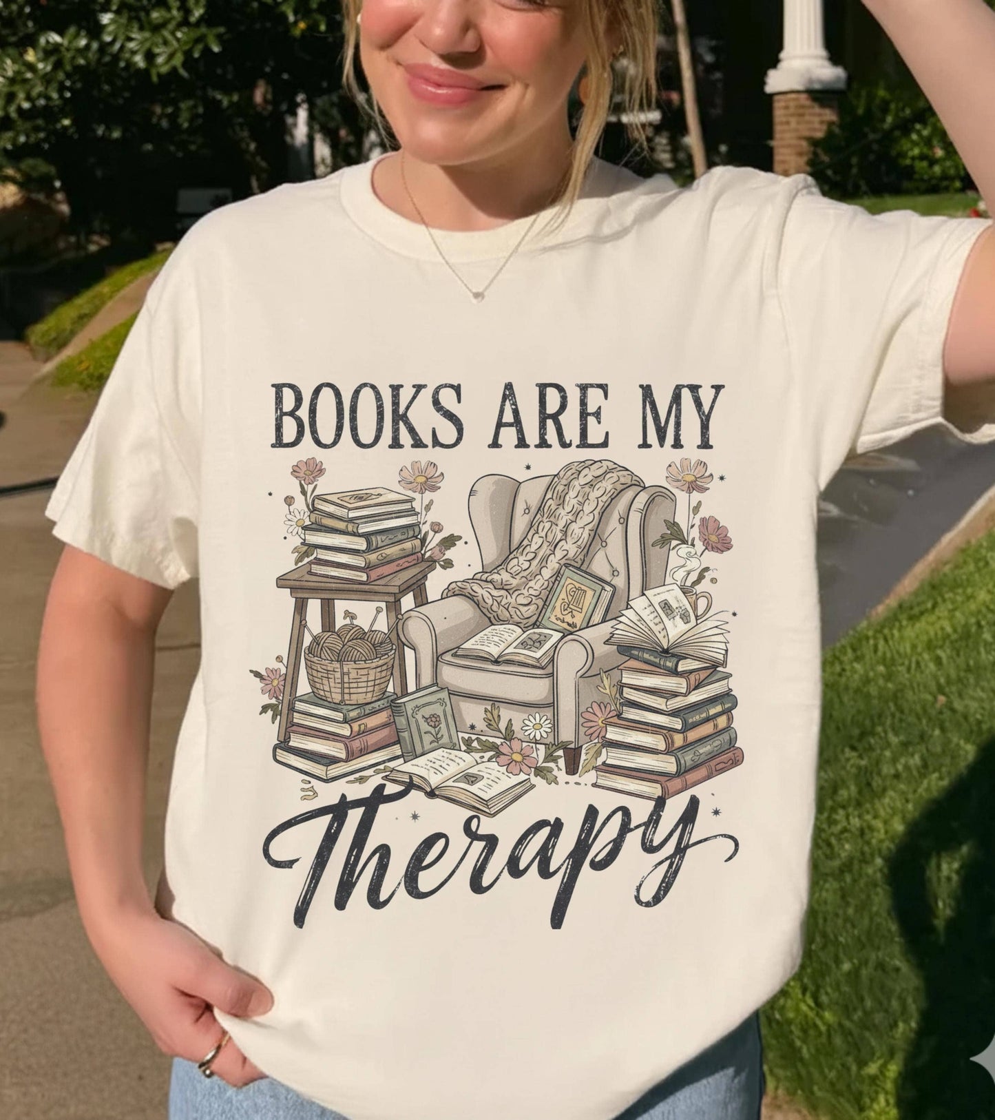 Books Are My Therapy Shirt , Cute Book Lover Christmas Tee