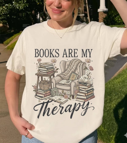 Books Are My Therapy Shirt , Cute Book Lover Christmas Tee