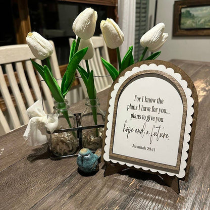For I Know the Plans I Have For You | Jeremiah 29:11 | Scalloped Wood Arch Sign