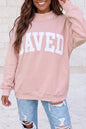 SAVED by grace Embroidered Letter Mock Neck Sweatshirt