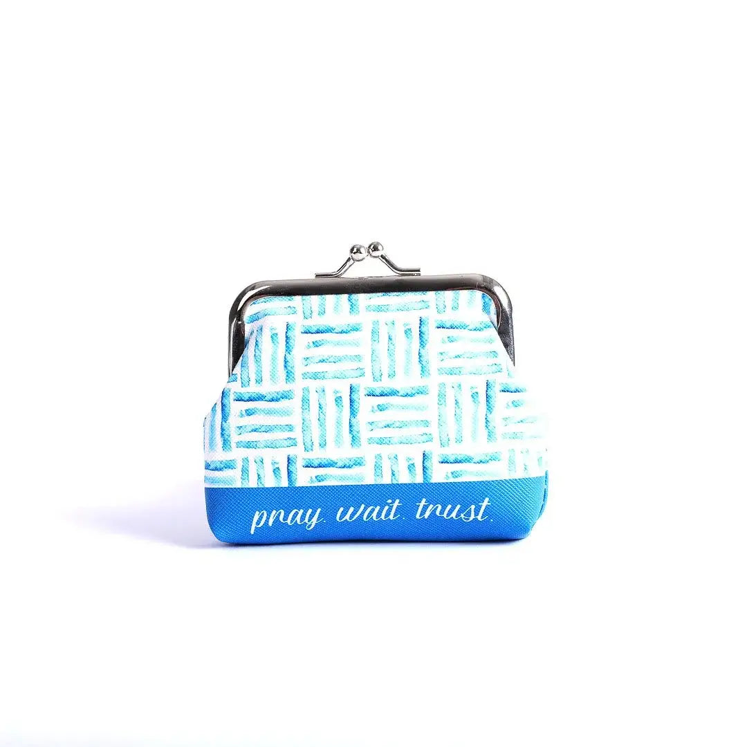 Coin Purse - Pray Wait Trust Blue