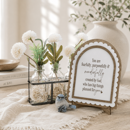Fearfully & Wonderfully Made | Scalloped Wood Arch Sign