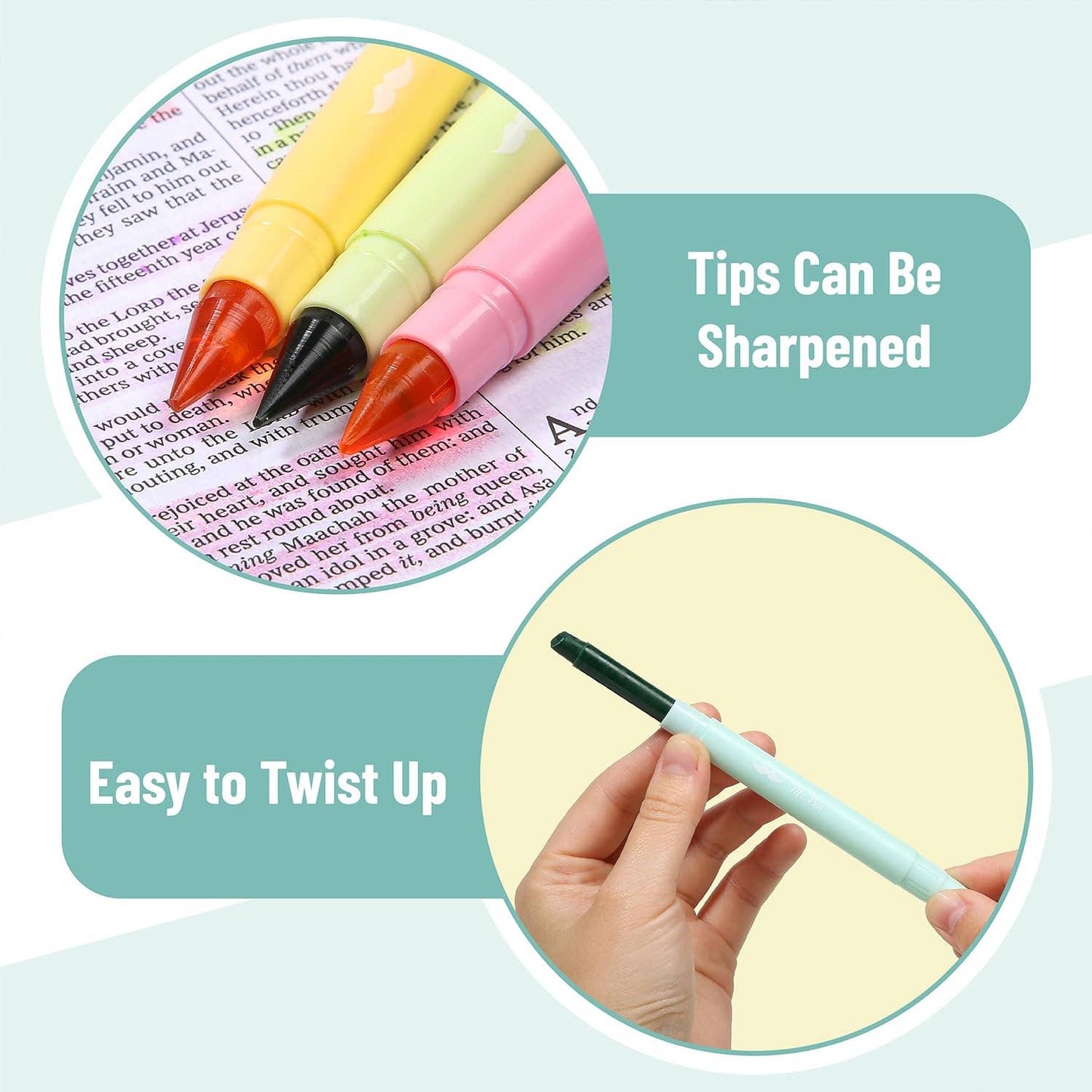 Gel Highlighters, 8 Pack, No-Bleed, Twist-Up Design