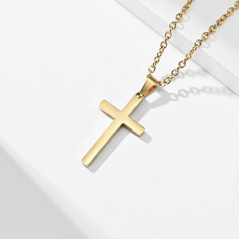 Mens Cross Charm Pendant Necklace in Stainless Steel