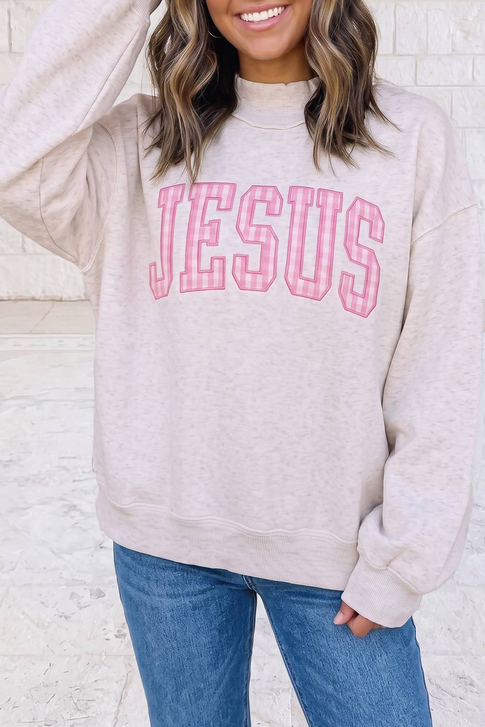 Jesus Embroidered Mock Neck Sweatshirt