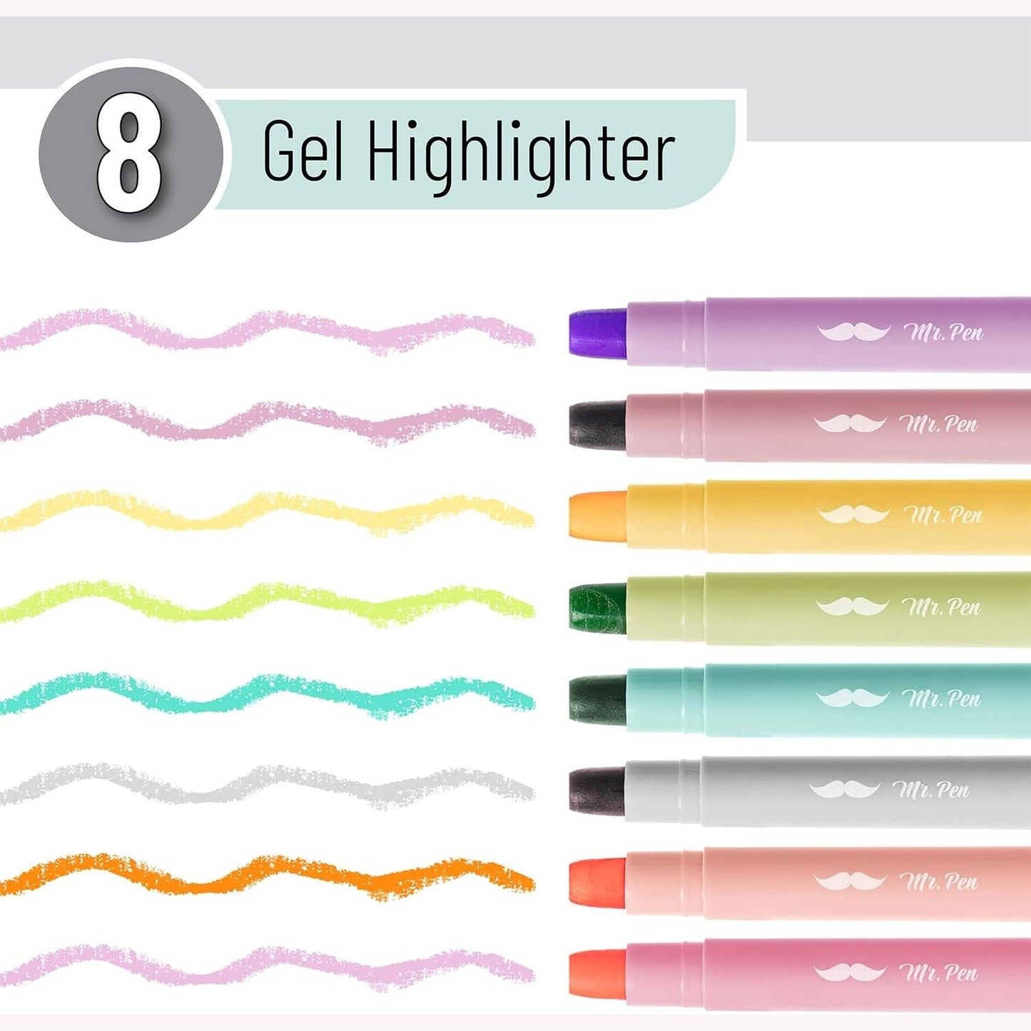 Gel Highlighters, 8 Pack, No-Bleed, Twist-Up Design