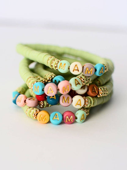 MAMA Bracelet – Mothers Gift, Mint, Beaded Stretch Jewelry