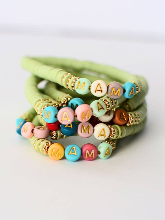 MAMA Bracelet – Mothers Gift, Mint, Beaded Stretch Jewelry