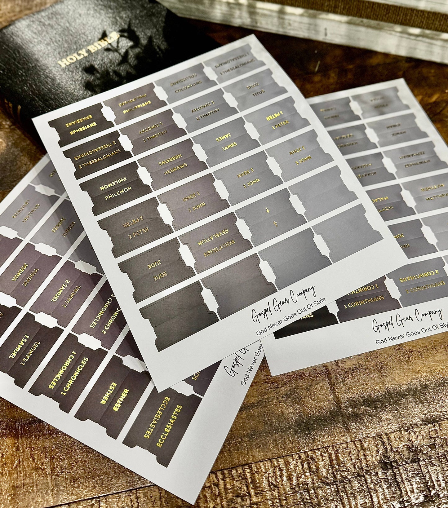 Gold Foil Smoky Coal Matte Bible Tabs