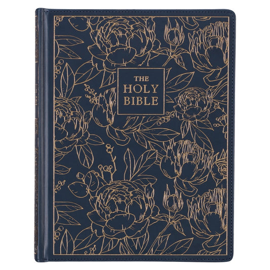 Navy Blue Floral Faux Leather Hardcover Large Print KJV Note-taking Bible