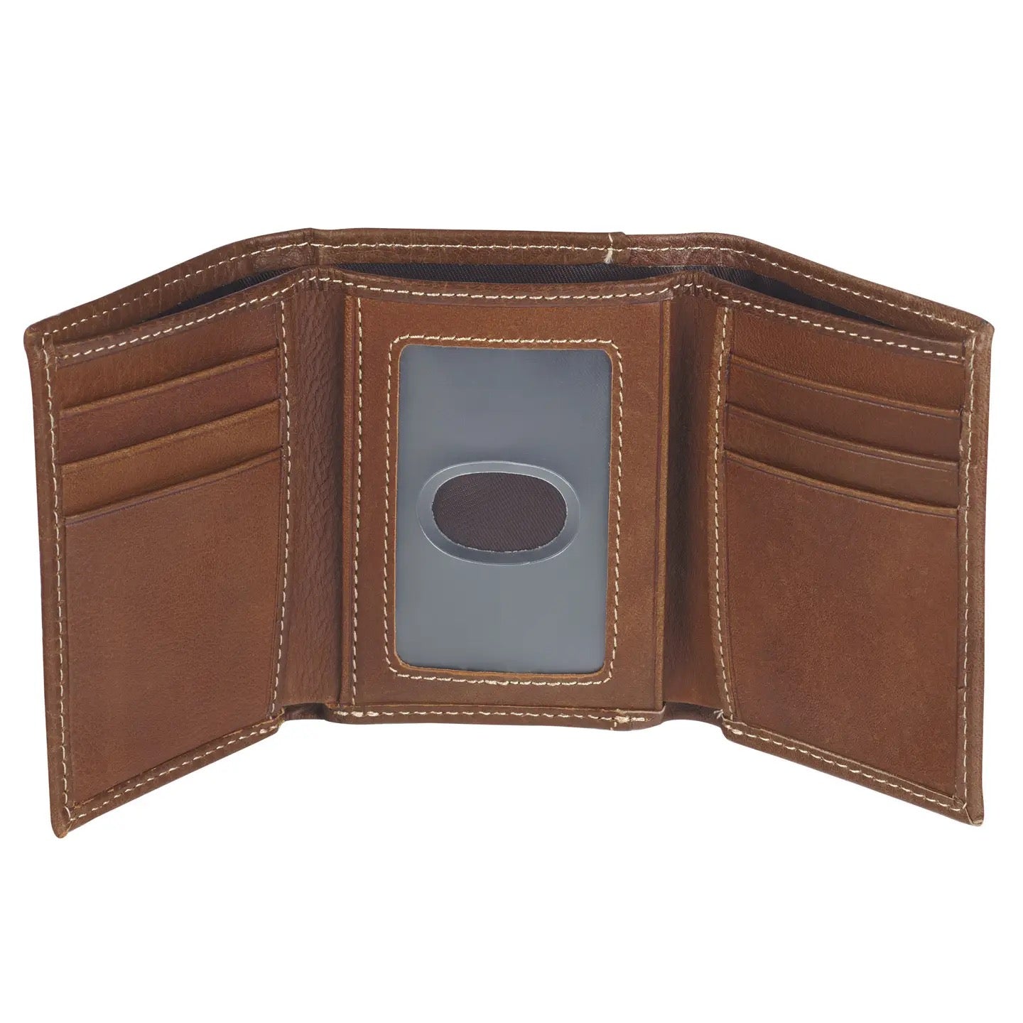 Ichthus Fish Brown Genuine Leather Trifold Wallet