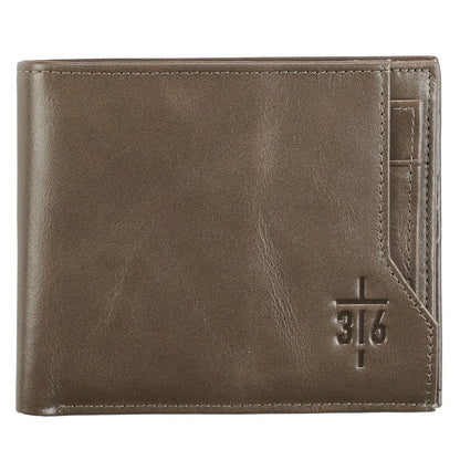 John 3:16 Cross Taupe Full Grain Leather Wallet