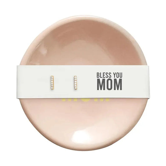Ceramic Ring Dish & Earrings - Bless You Mom