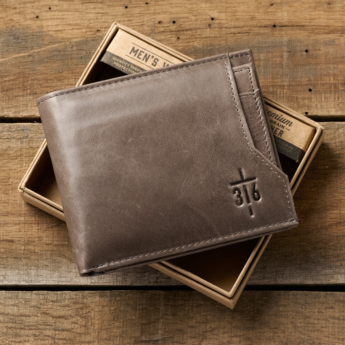 John 3:16 Cross Taupe Full Grain Leather Wallet