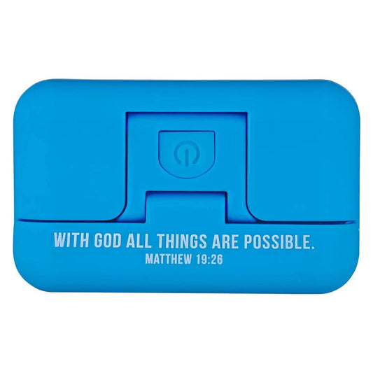 With God All Things Are Possible Blue Adjustable Clip-on Book Light - Matthew 16:26