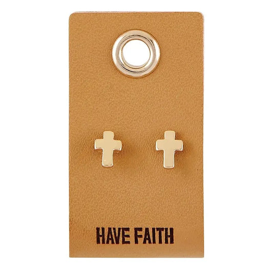 Leather Tag Earrings - Cross