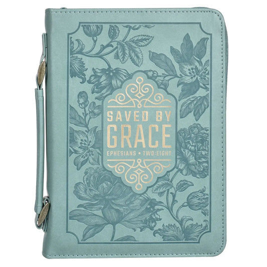 Saved by Grace Teal Faux Leather Fashion Bible Cover - Medium