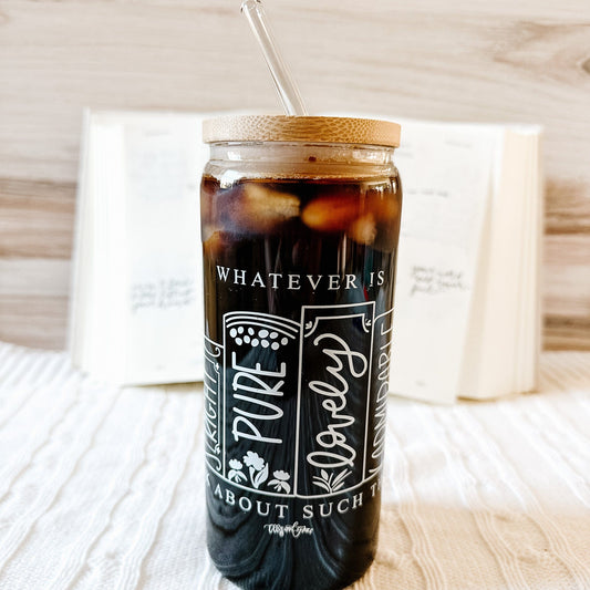 Philippians 4:8 Inspirational Glass Tumbler