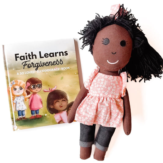 "Faith Learns Forgiveness" Book + Linen Doll Set