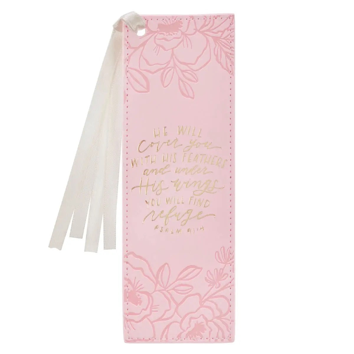 Bookmark Faux Leather Pink He Will Cover You Ps. 91:4