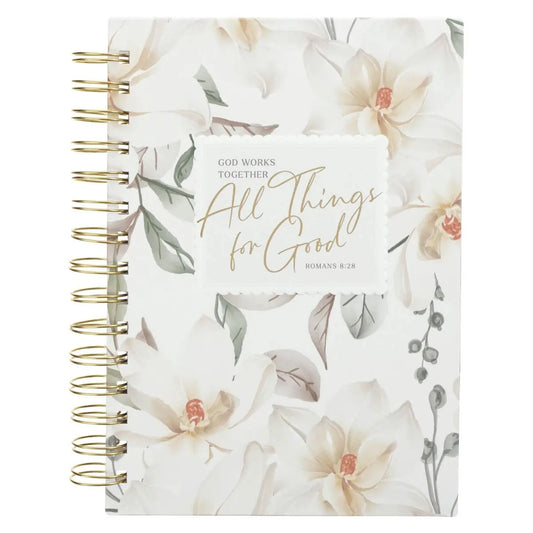 Journal Wirebound White Floral All Things For Good Rom. 8:27