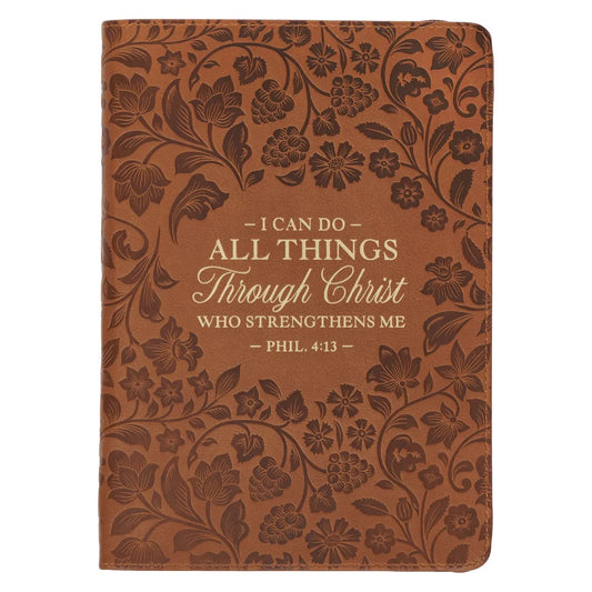 Journal Classic Zip Brown Floral All Things Phil. 4:13