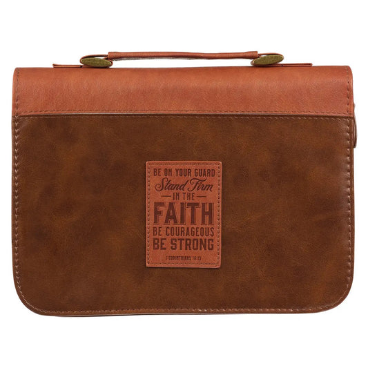 Bible Cover Classic Brown Two-Tone Stand Firm 1 Cor. 16:13