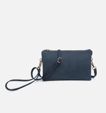 Riley Suede 3 Compartment Crossbody/Wristlet - Navy