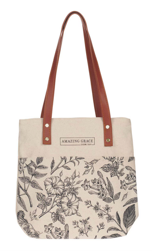 Amazing Grace Natural Canvas Tote Bag - 2 Corinthians 12:9