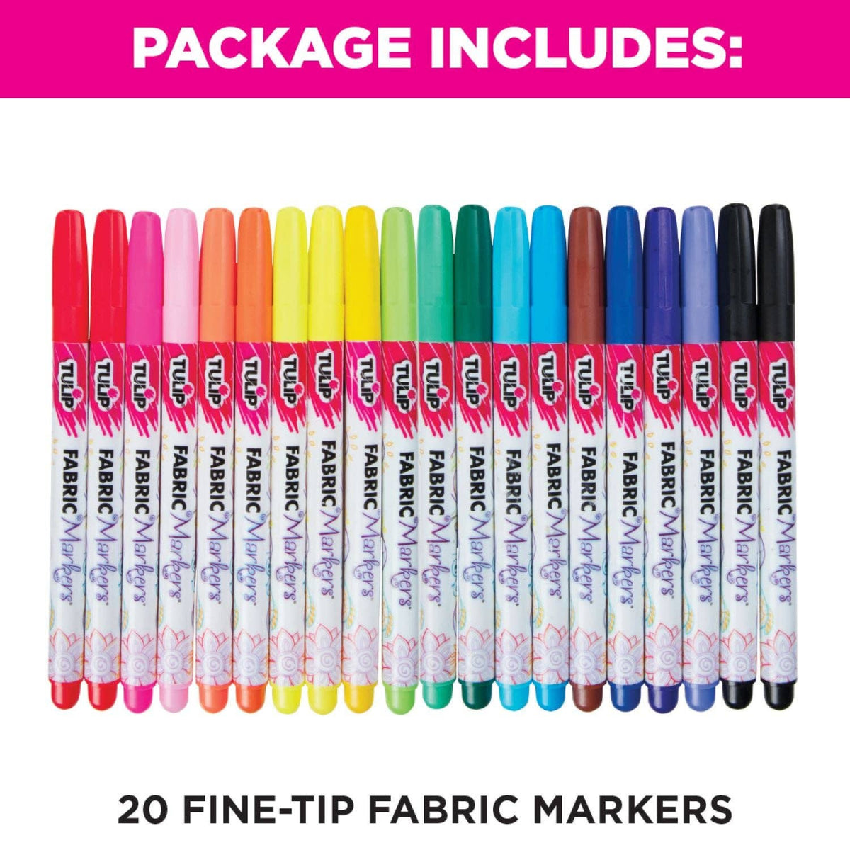 Tulip Fine-Tip Fabric Markers Rainbow 20 Pack